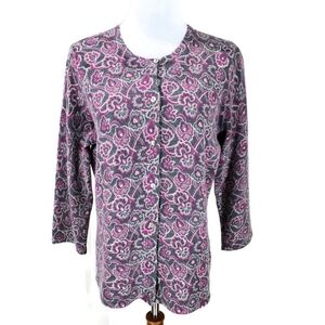 Carole Little Purple Grey/Gray Lambs Wool Angora Cardigan Sweater Size L